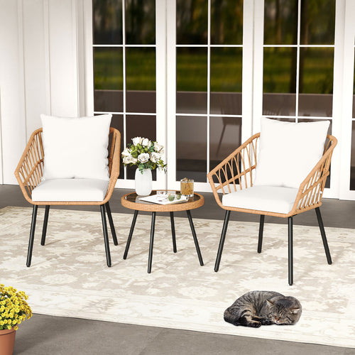 3 Piece Patio Bistro Set, Heavy Duty Metal Frame, Beige
