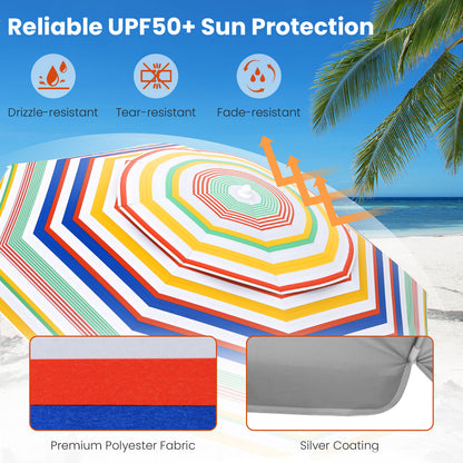 6.5 Feet Beach Umbrella with UPF50+ Sun Protection and Push Button Tilt-Colorful, Color Outdoor Umbrellas at Gallery Canada