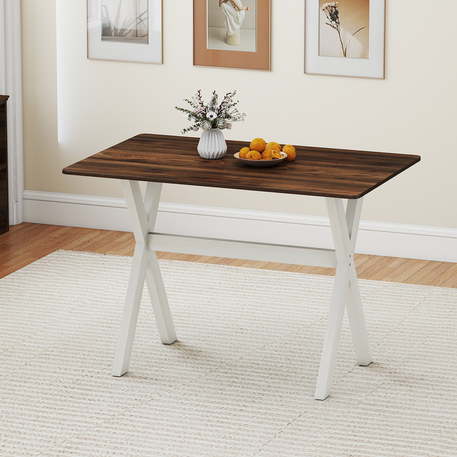 Modern Dining Table Wooden Kitchen Table with X-shaped Frame, White Dining Tables at Gallery Canada