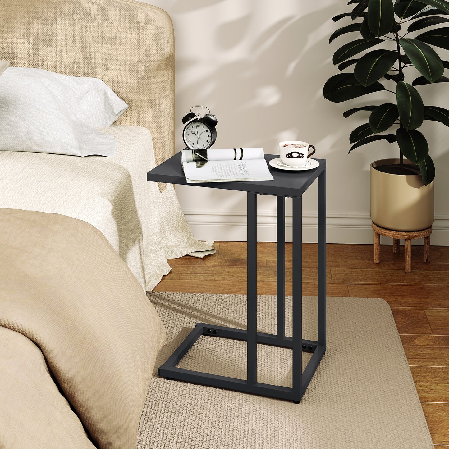 C-Shaped Side Table with Adjustable Foot Pads for Living Room Bedroom, Dark Gray End & Side Tables at Gallery Canada