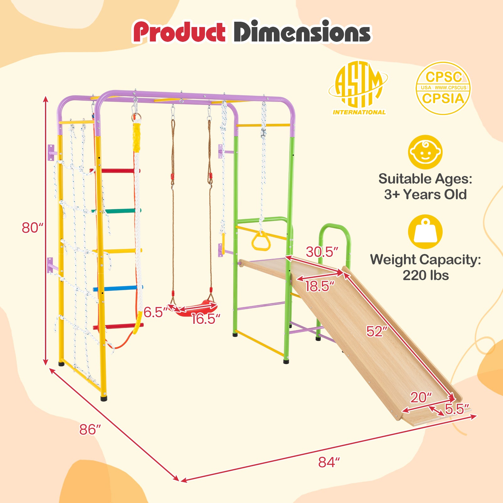 Metal Indoor Jungle Gym 8-in-1 Climbing Playset with Monkey Bars, Multicolor Climbers & Slides at Gallery Canada
