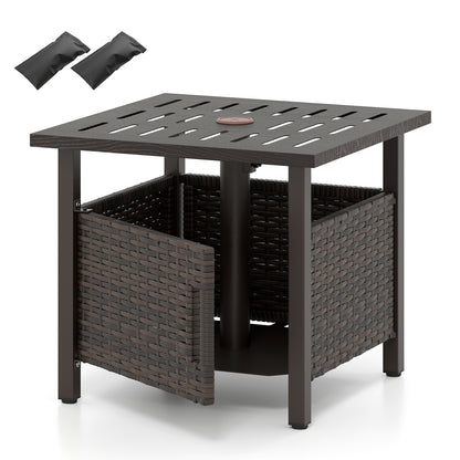 Outdoor Side Table, 1.93" Umbrella Hole, All-Weather PE Wicker, Brown Patio Coffee Tables at Gallery Canada