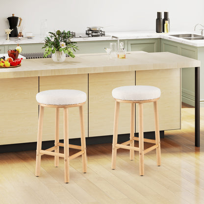 27" Bar Stools Set of 2 Upholstered Barstools with Boucle Fabric Seats, White Bar Stools at Gallery Canada