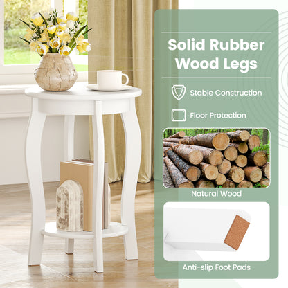 15 Inch 2-Tier Round End Table with Storage Shelf, White End & Side Tables at Gallery Canada