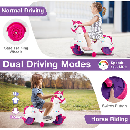 12V Unicorn Ride on Toy with Training Wheels and Horse Riding Mode, Rose Red Powered Ride On Toys at Gallery Canada