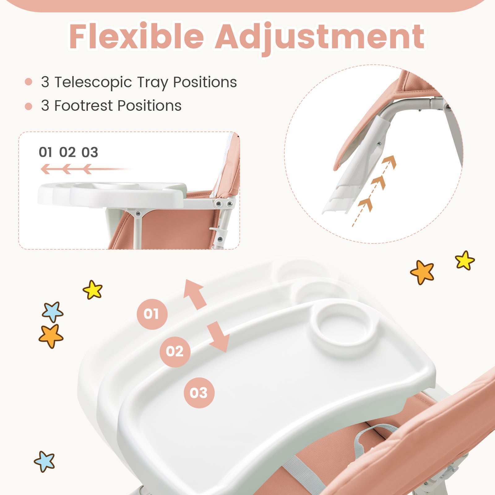 Easy Clean Compact Highchair with Removable Adjustable Tray and PU Seat Cushion, Pink Nursery Furniture at Gallery Canada