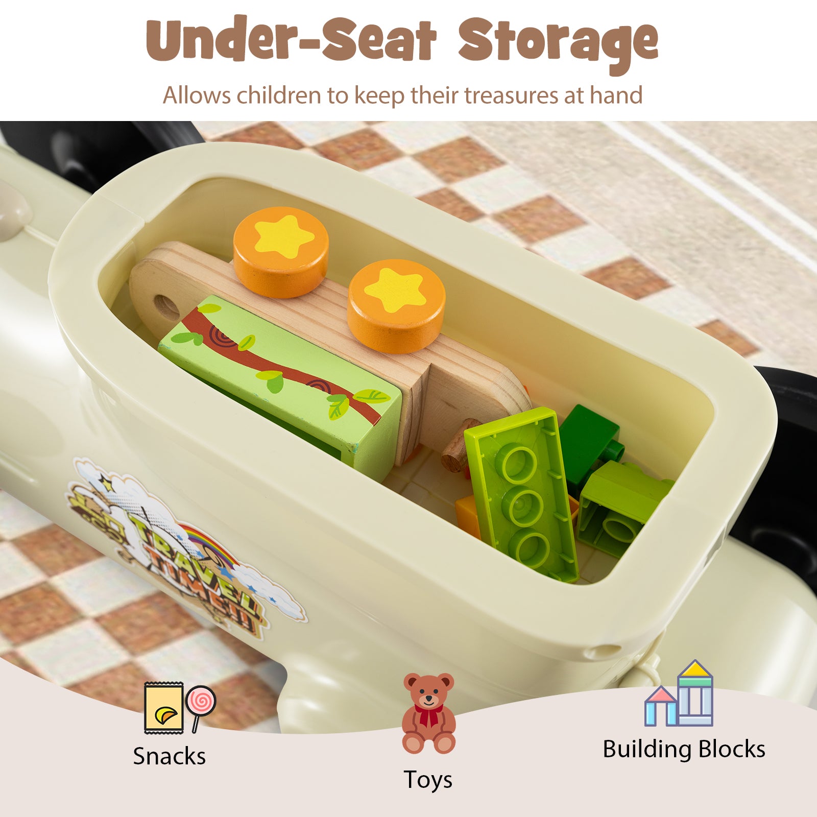 Ride on Toy with Steering Wheel and Train Whistle Sound Button, Beige Push & Pedal Ride On Toys at Gallery Canada