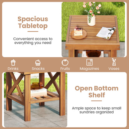 Outdoor Side Table with Storage Shelf for Small Space, Natural Patio Coffee Tables at Gallery Canada