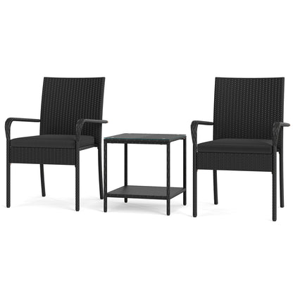 3 Piece Patio Set With Seat Cushions, Tempered Glass Tabletop, Black Patio Conversation Sets Black at Gallery Canada