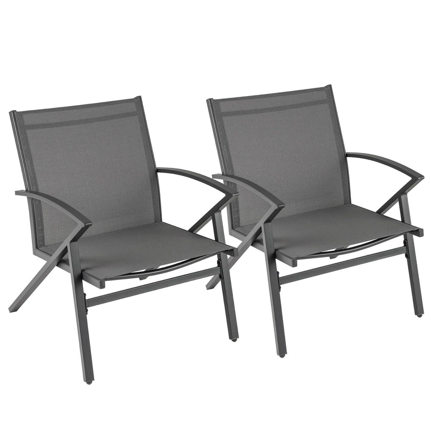 Patio Chairs Set of 2 Lawn Chairs with Heavy Duty Metal Frame-Grey, Gray Beach & Lawn Chairs Gray at Gallery Canada