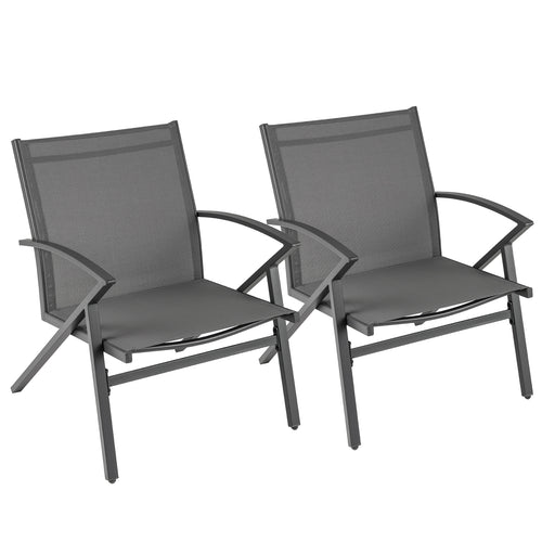 Patio Chairs Set of 2 Lawn Chairs with Heavy Duty Metal Frame-Grey, Gray