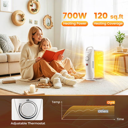 700W Electric Oil Filled Radiator Heater with Adjustable Thermostat, White Space Heaters at Gallery Canada