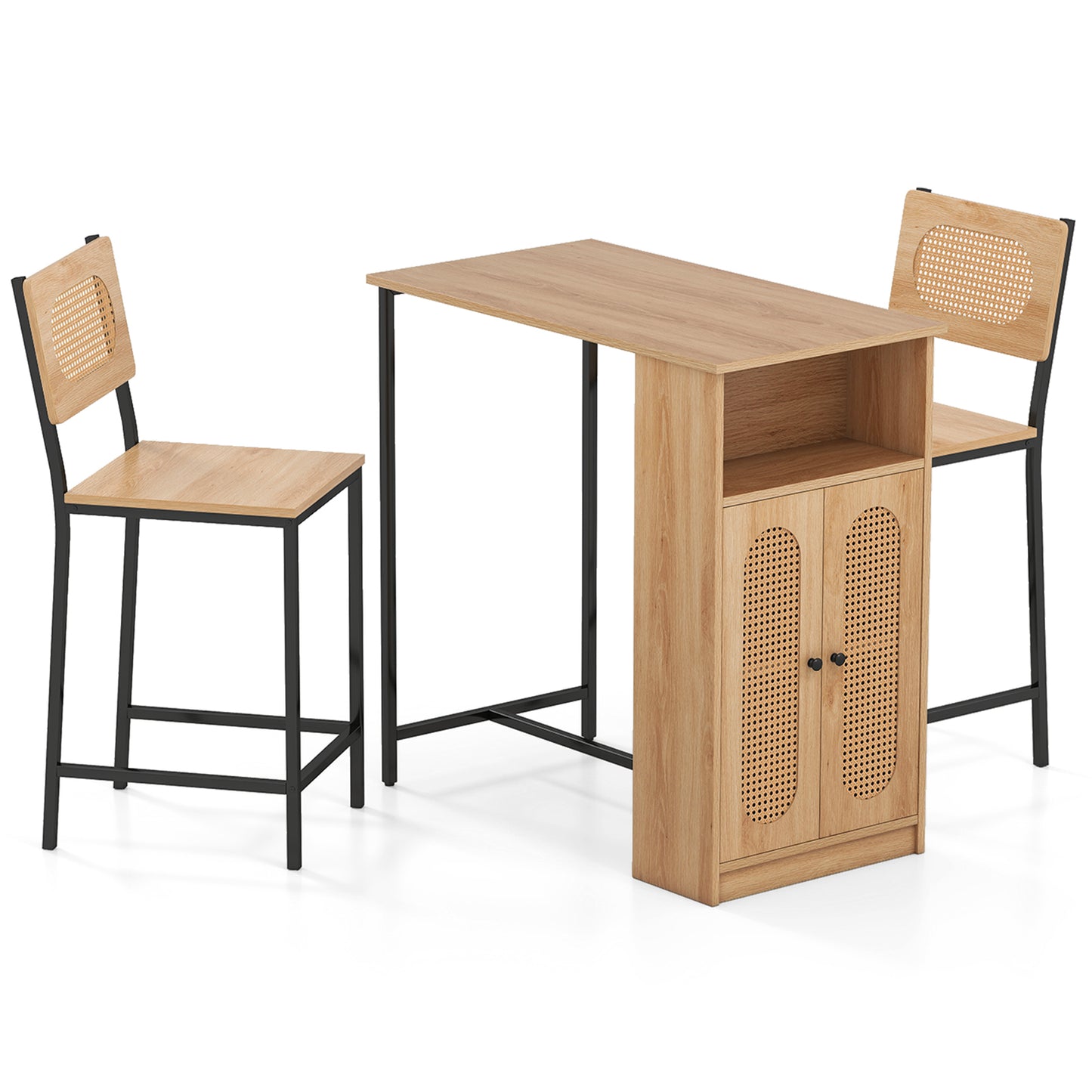 3-Piece Bar Table and Chairs Set with Storage Shelves and Footrests, Natural Dining Room Sets at Gallery Canada