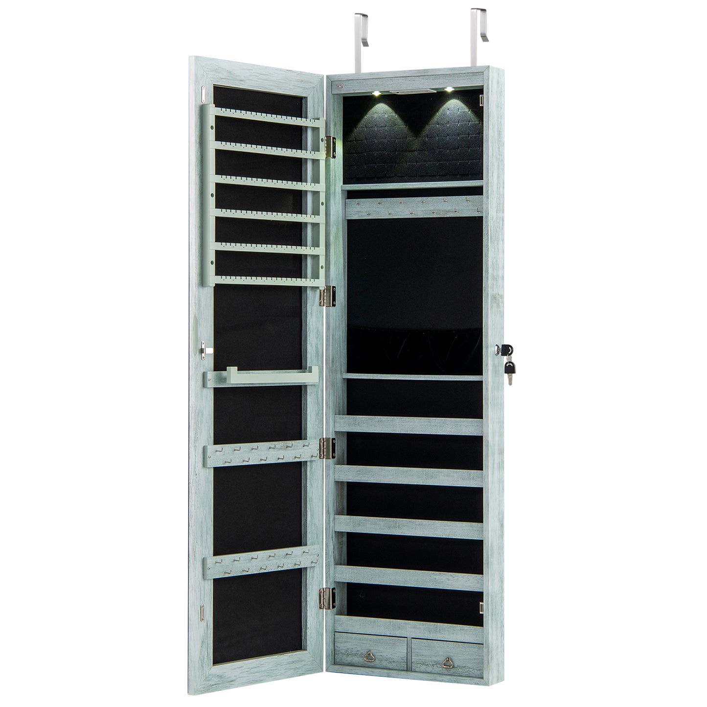 Wall Mounted Jewelry Cabinet With Lights, Navy Jewelry Armoires Navy at Gallery Canada