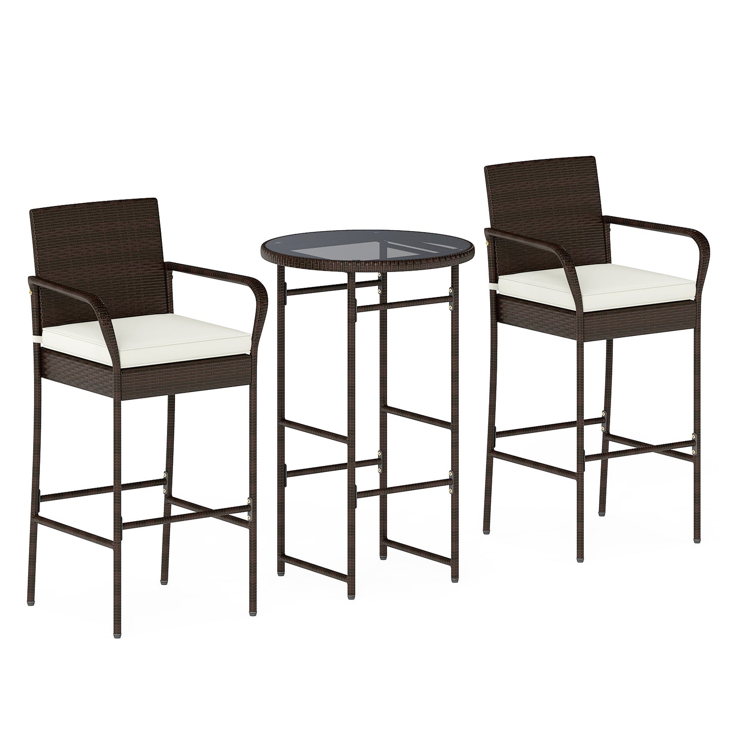 3 Piece Outdoor Bar Set with 2 Seat Cushions for Porch Yard, White Patio Bar Furniture at Gallery Canada