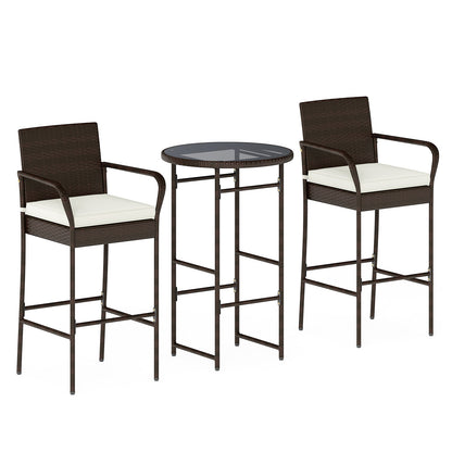 3 Piece Outdoor Bar Set, With 2 Seat Cushions, White Patio Bar Furniture at Gallery Canada