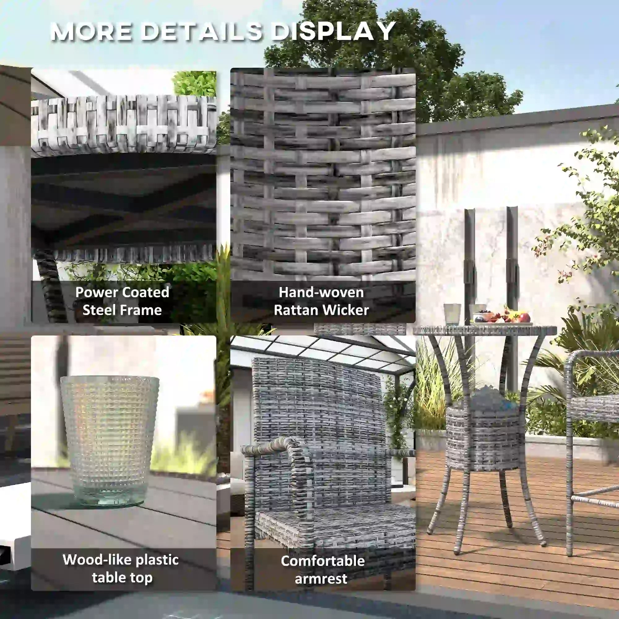 3-Piece Patio Bar Set, Rattan Bistro Table and Chairs, Mixed Grey Bistro Sets at Gallery Canada