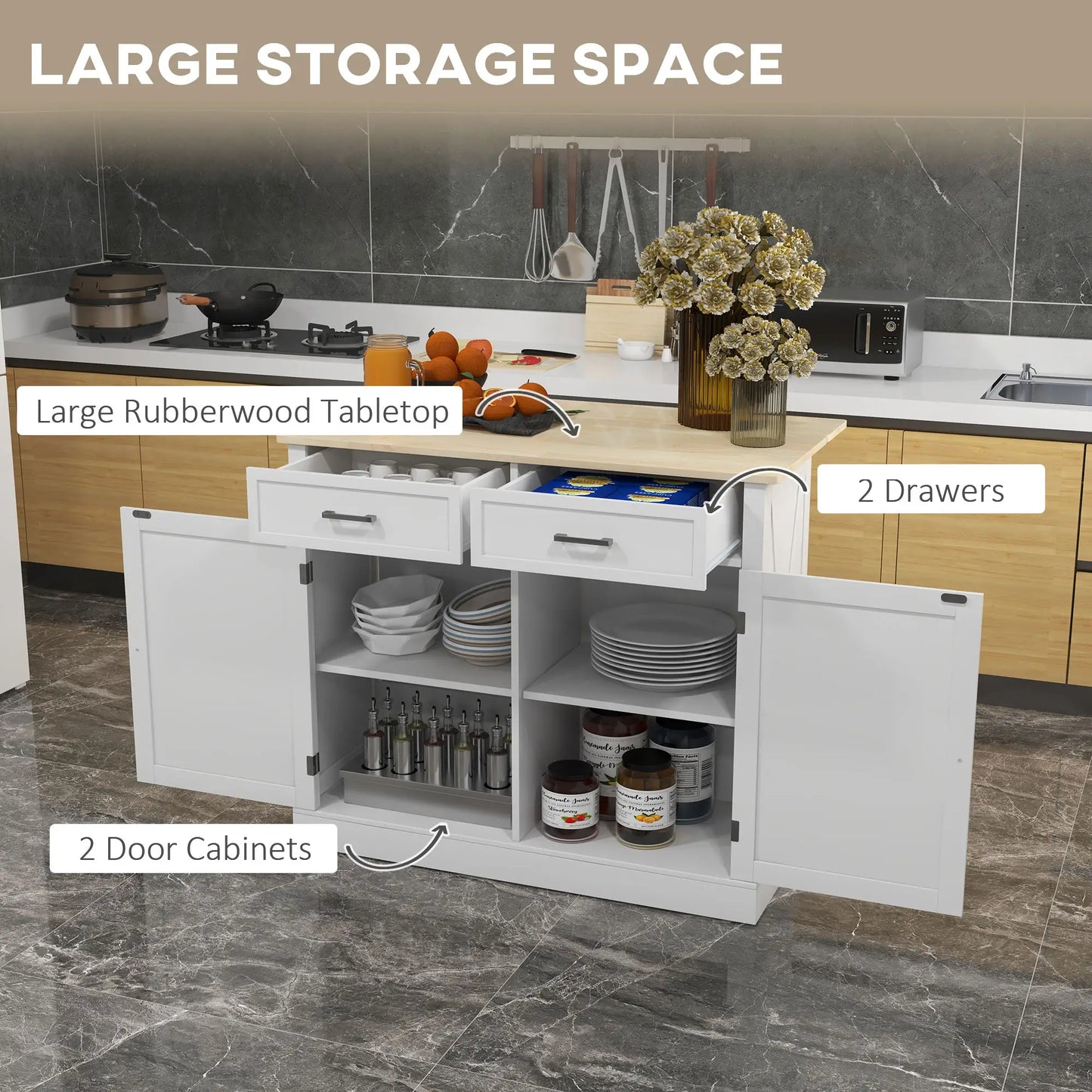 Rolling Kitchen Island, Drop Leaf, 2 Drawers, Adjustable Shelves, White Kitchen Islands & Kitchen Carts at Gallery Canada