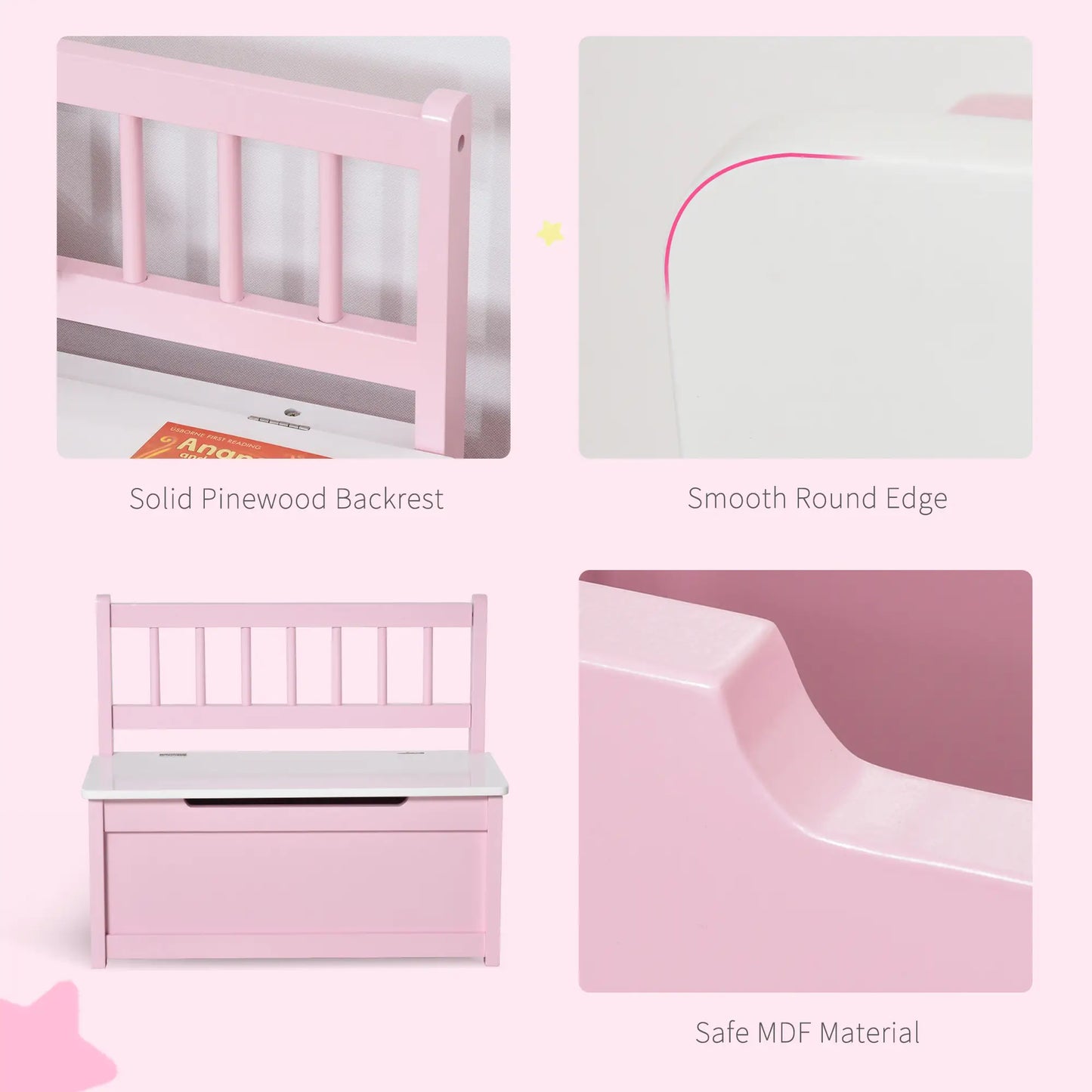 2-in-1 Wooden Kids Toy Box, Storage Bench Seat, Pink Baby & Kids Storage at Gallery Canada