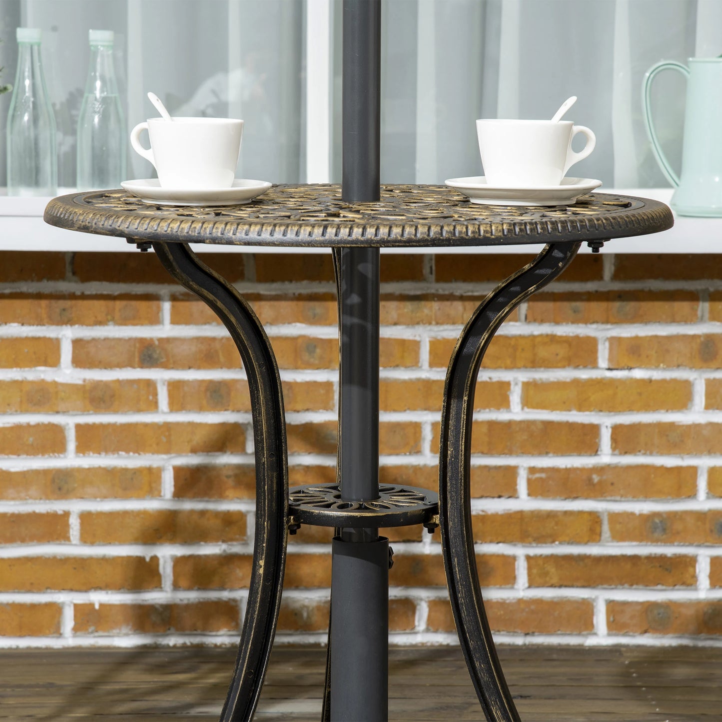 3 Piece Garden Bistro Set, 2 Chairs, Round Table with Parasol Hole, Bronze Bistro Sets at Gallery Canada