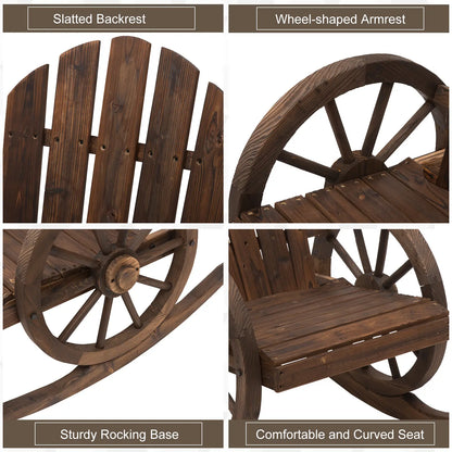Wooden Rocking Chair, Outdoor Rocker with Slatted Design, Wheel Armrests, Carbonized Outdoor Rocking Chairs at Gallery Canada