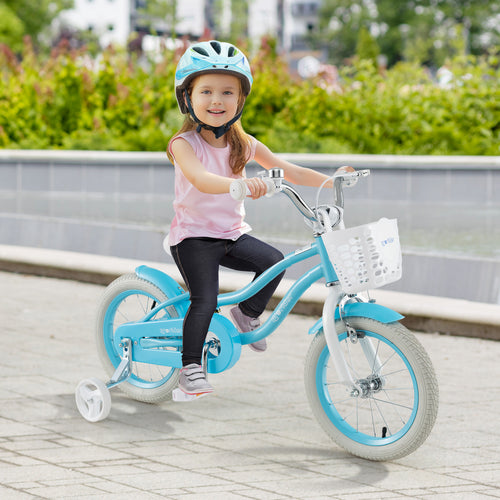 Kids Bike, 14 Inches, Dual Brakes, Adjustable Seat, Blue