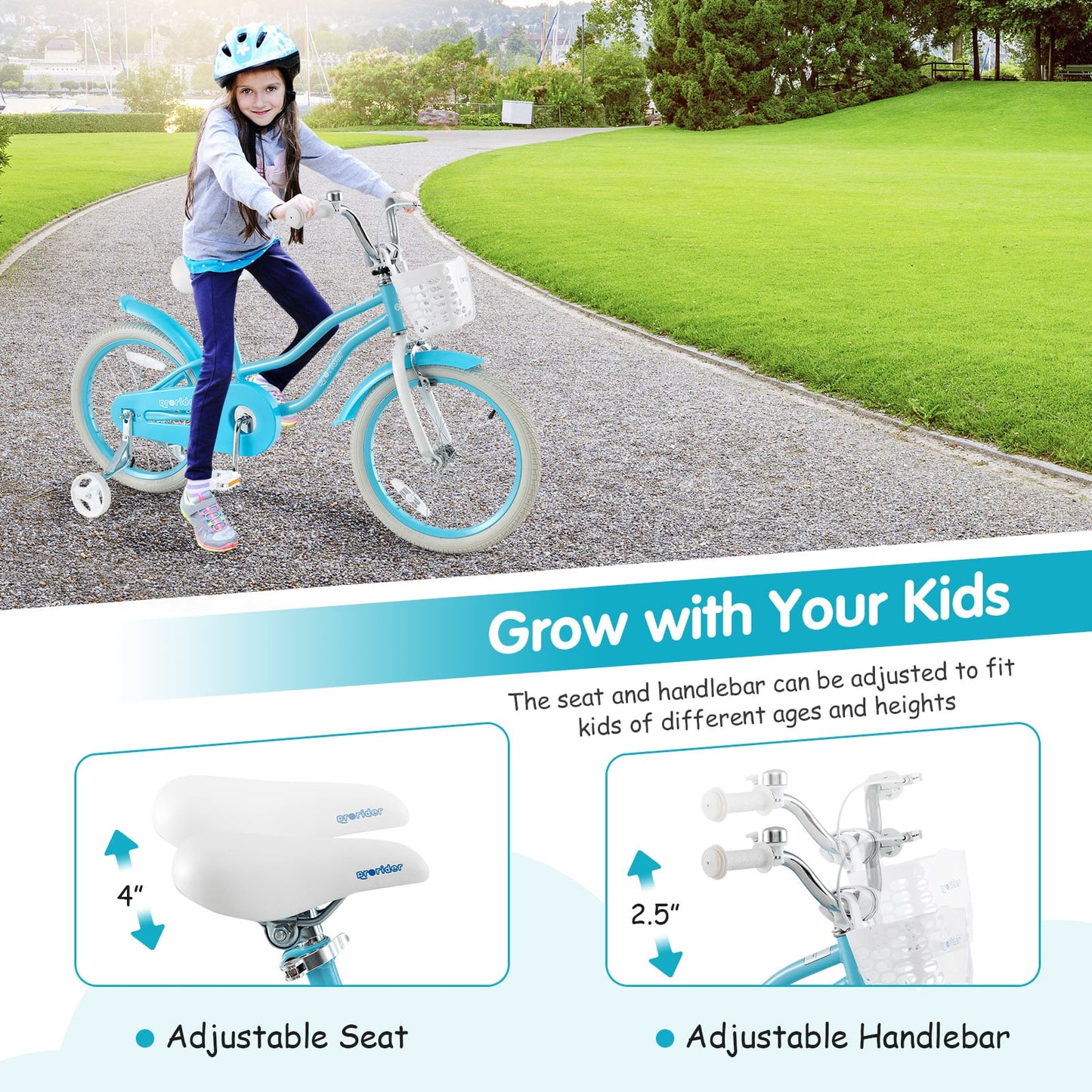 18 Inch Kids Bike, Dual Brakes, Adjustable Seat, Blue Kids Bike at Gallery Canada