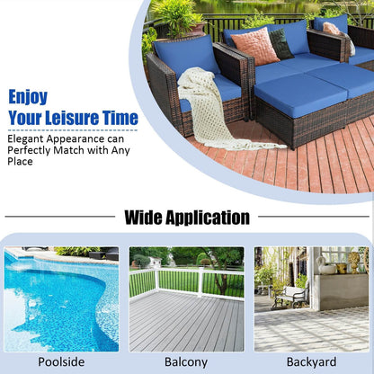 5 Piece Patio Cushioned Rattan Furniture Set, Navy Outdoor Sectionals at Gallery Canada