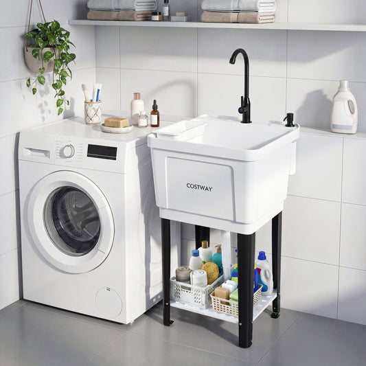 14.5 Gal Utility Sink Laundry Tub, Rotating Faucet Bathroom Sinks White + Black at Gallery Canada