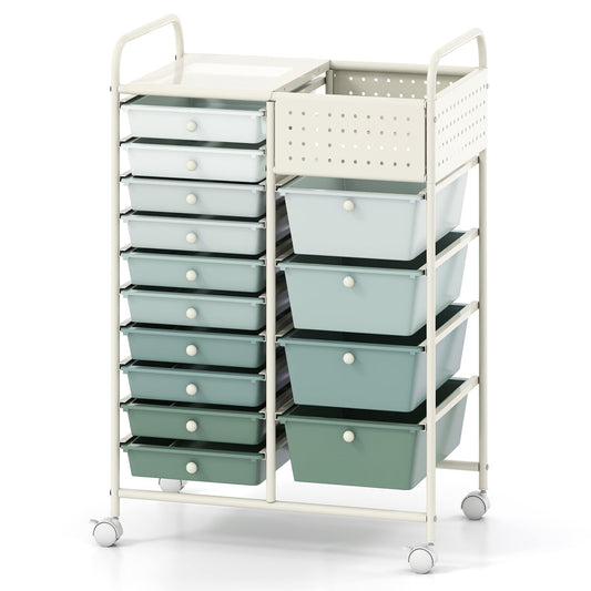 14-Drawer Rolling Storage Cart, Metal Tabletop, Pegboard, Green File Cabinets Green Gradient at Gallery Canada