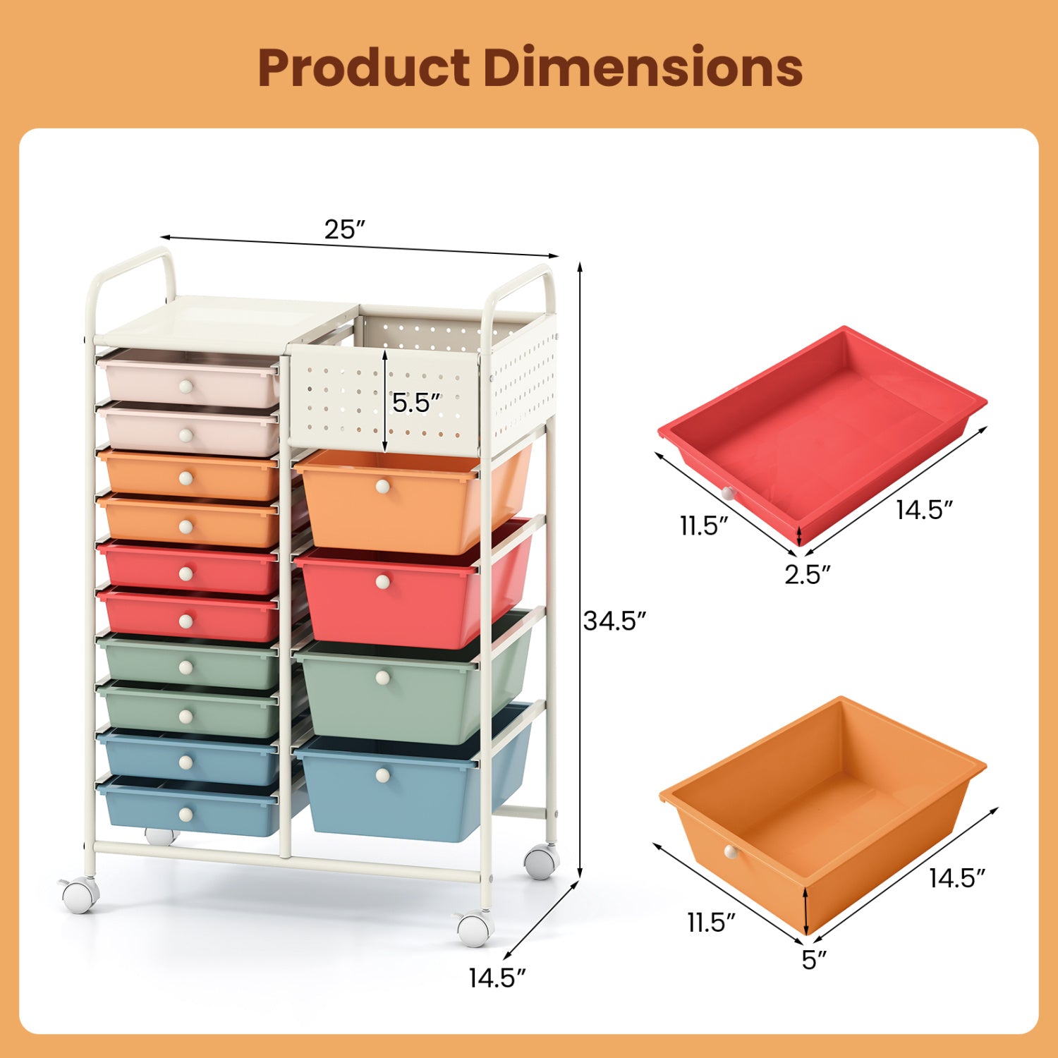 14-Drawer Rolling Storage Cart, Metal Tabletop, Macaron File Cabinets at Gallery Canada