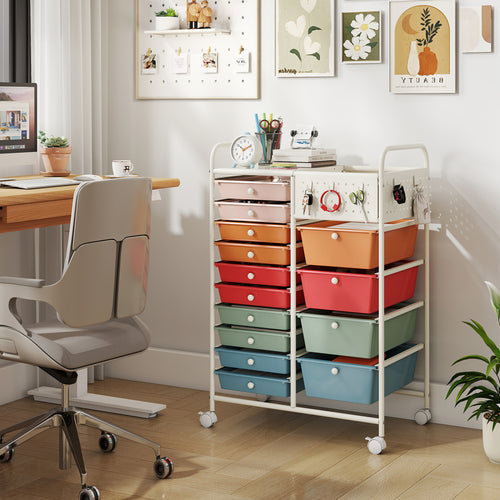 14-Drawer Rolling Storage Cart, Metal Tabletop, Macaron