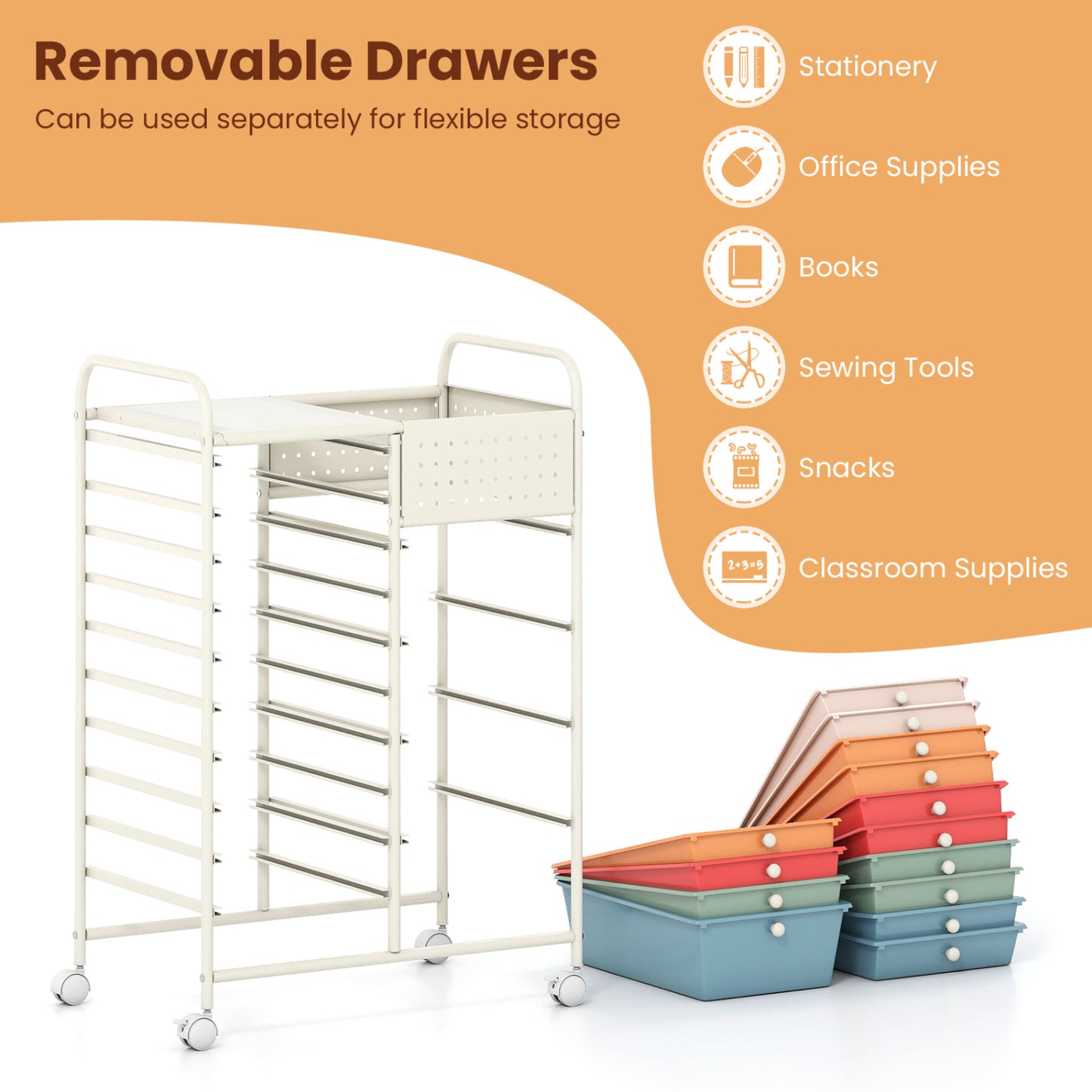 14-Drawer Rolling Storage Cart, Metal Tabletop, Macaron File Cabinets at Gallery Canada