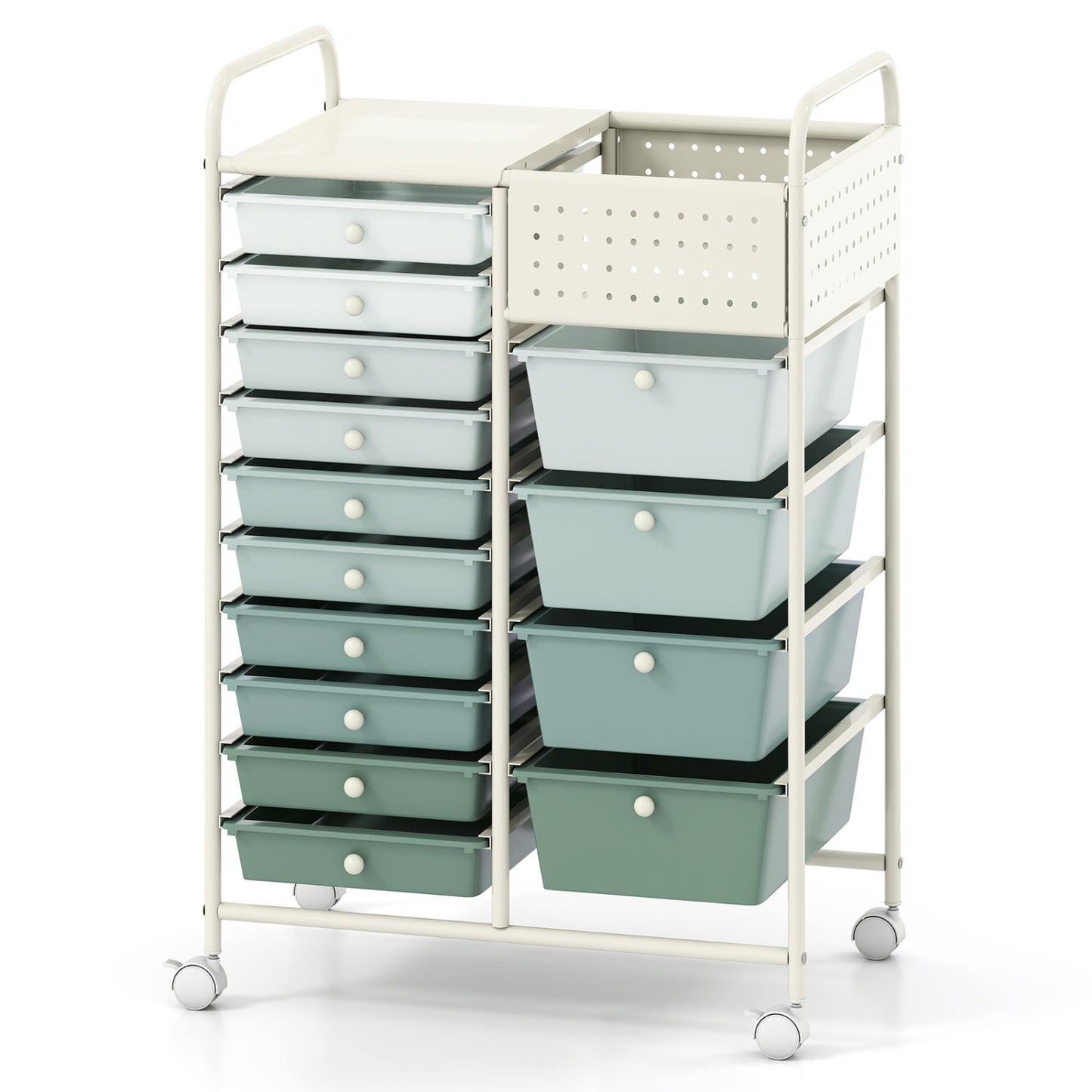 14-Drawer Rolling Storage Cart, Metal Tabletop, Pegboard, Green File Cabinets Green Gradient at Gallery Canada