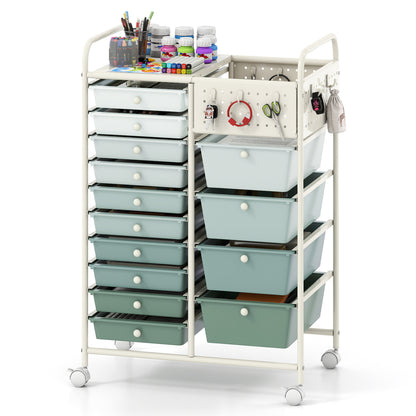 14-Drawer Rolling Storage Cart, Metal Tabletop, Pegboard, Green File Cabinets at Gallery Canada