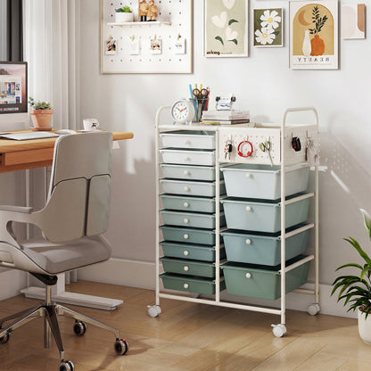 14-Drawer Rolling Storage Cart, Metal Tabletop, Pegboard, Green File Cabinets at Gallery Canada