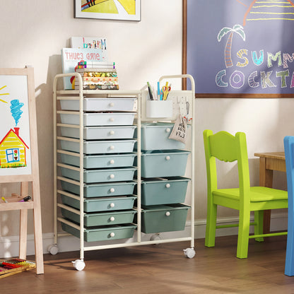 14-Drawer Rolling Storage Cart, Metal Tabletop, Pegboard, Green File Cabinets at Gallery Canada