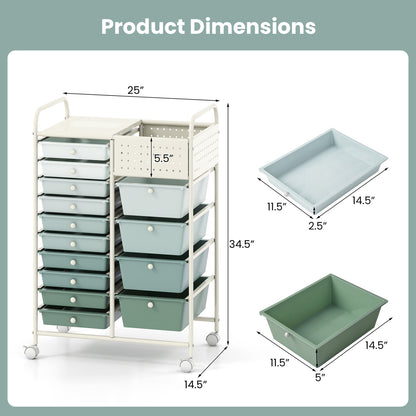 14-Drawer Rolling Storage Cart, Metal Tabletop, Pegboard, Green File Cabinets at Gallery Canada