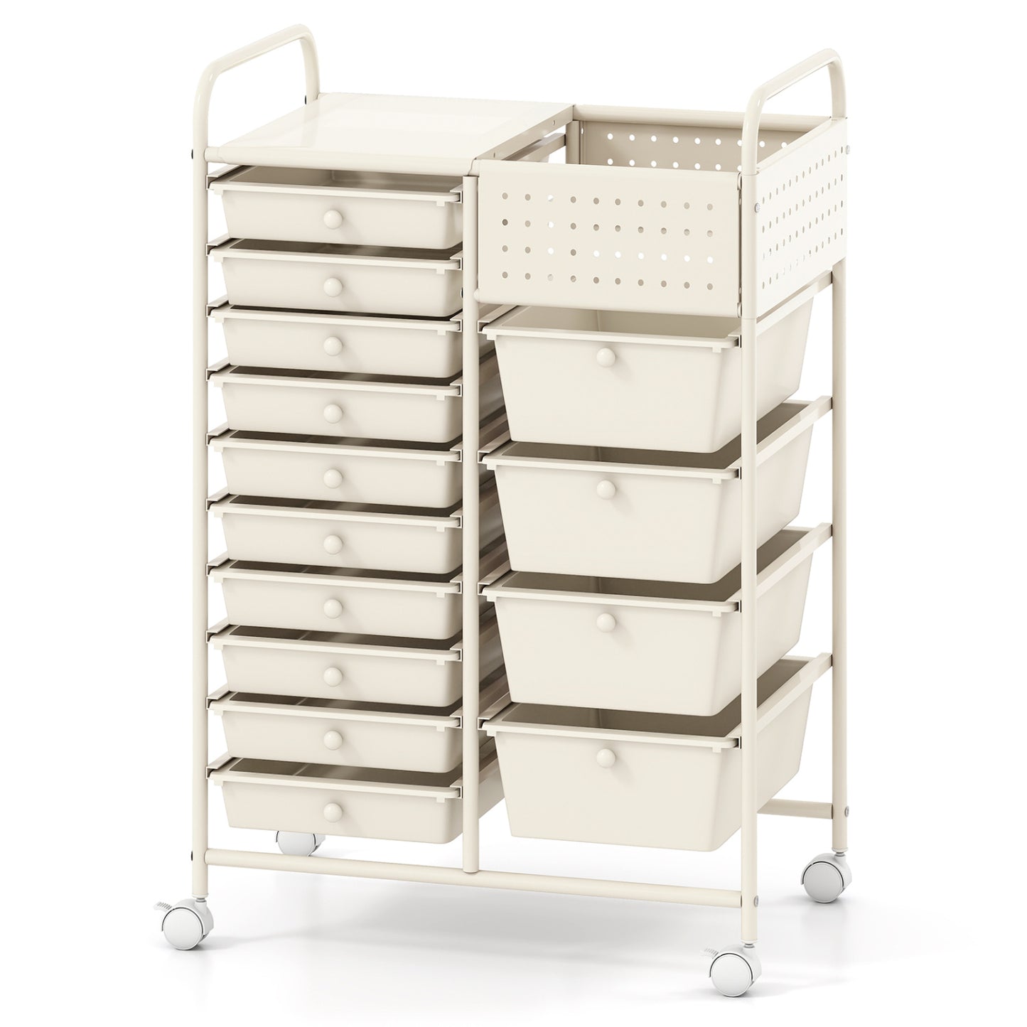 14-Drawer Rolling Storage Cart With Metal Tabletop, White File Cabinets White at Gallery Canada