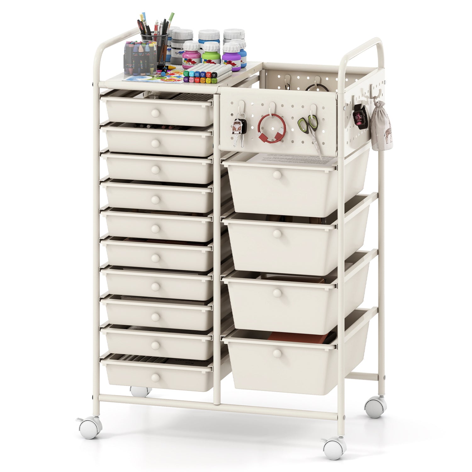14-Drawer Rolling Storage Cart With Metal Tabletop, White File Cabinets at Gallery Canada