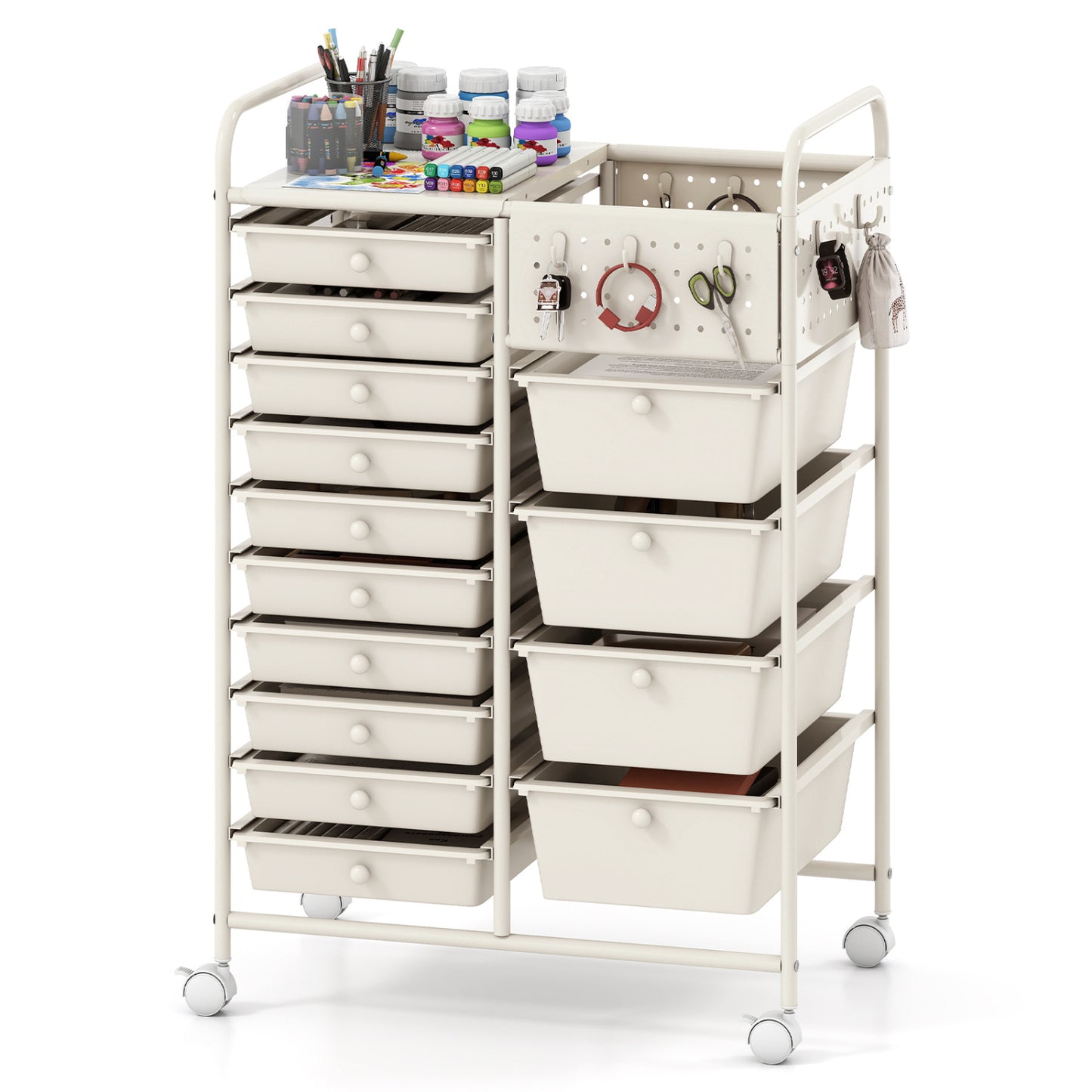 14-Drawer Rolling Storage Cart With Metal Tabletop, White File Cabinets at Gallery Canada