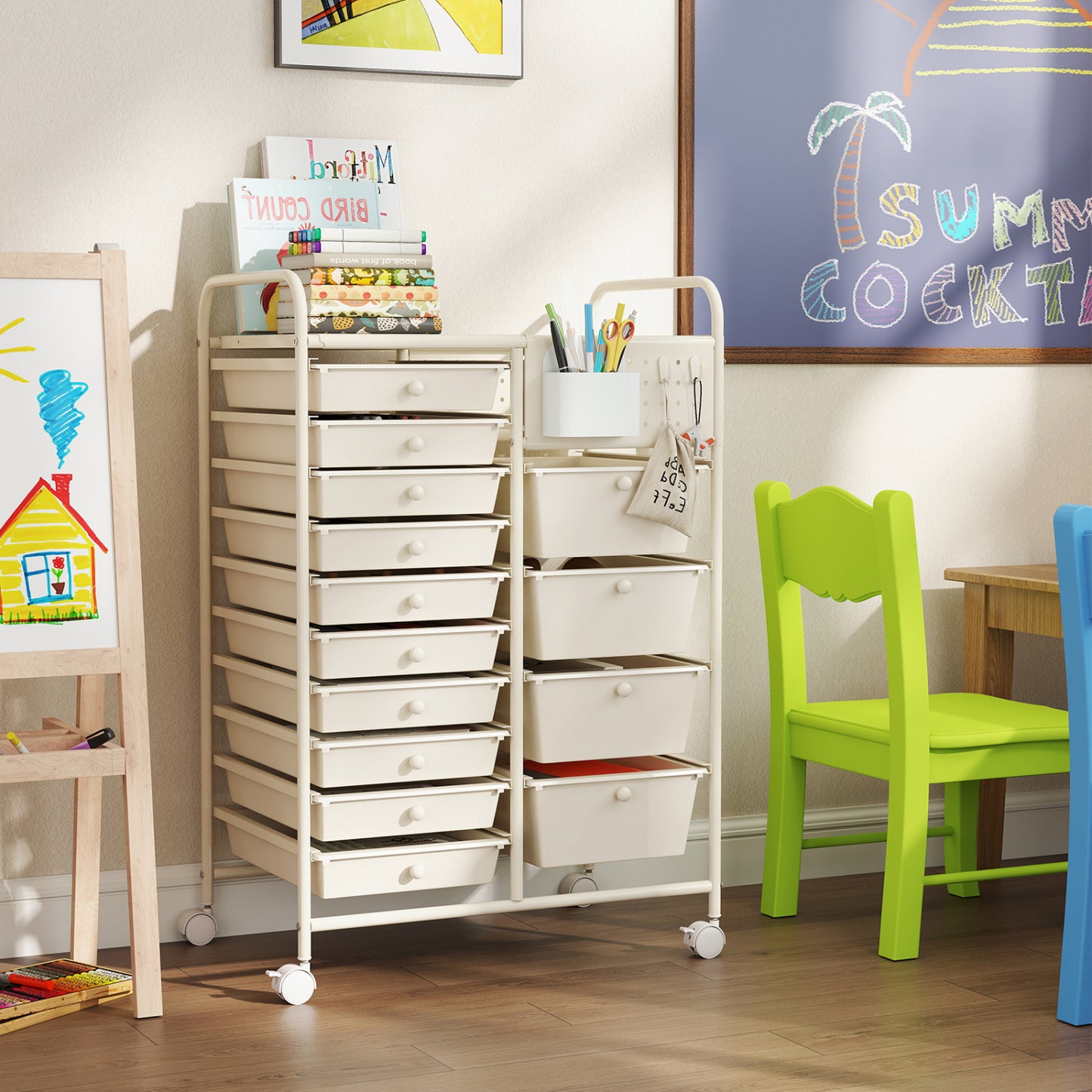 14-Drawer Rolling Storage Cart With Metal Tabletop, White File Cabinets at Gallery Canada