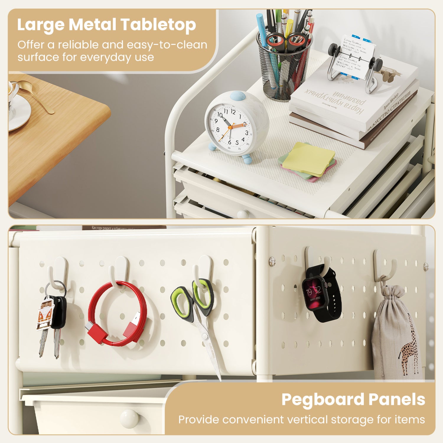 14-Drawer Rolling Storage Cart With Metal Tabletop, White File Cabinets at Gallery Canada