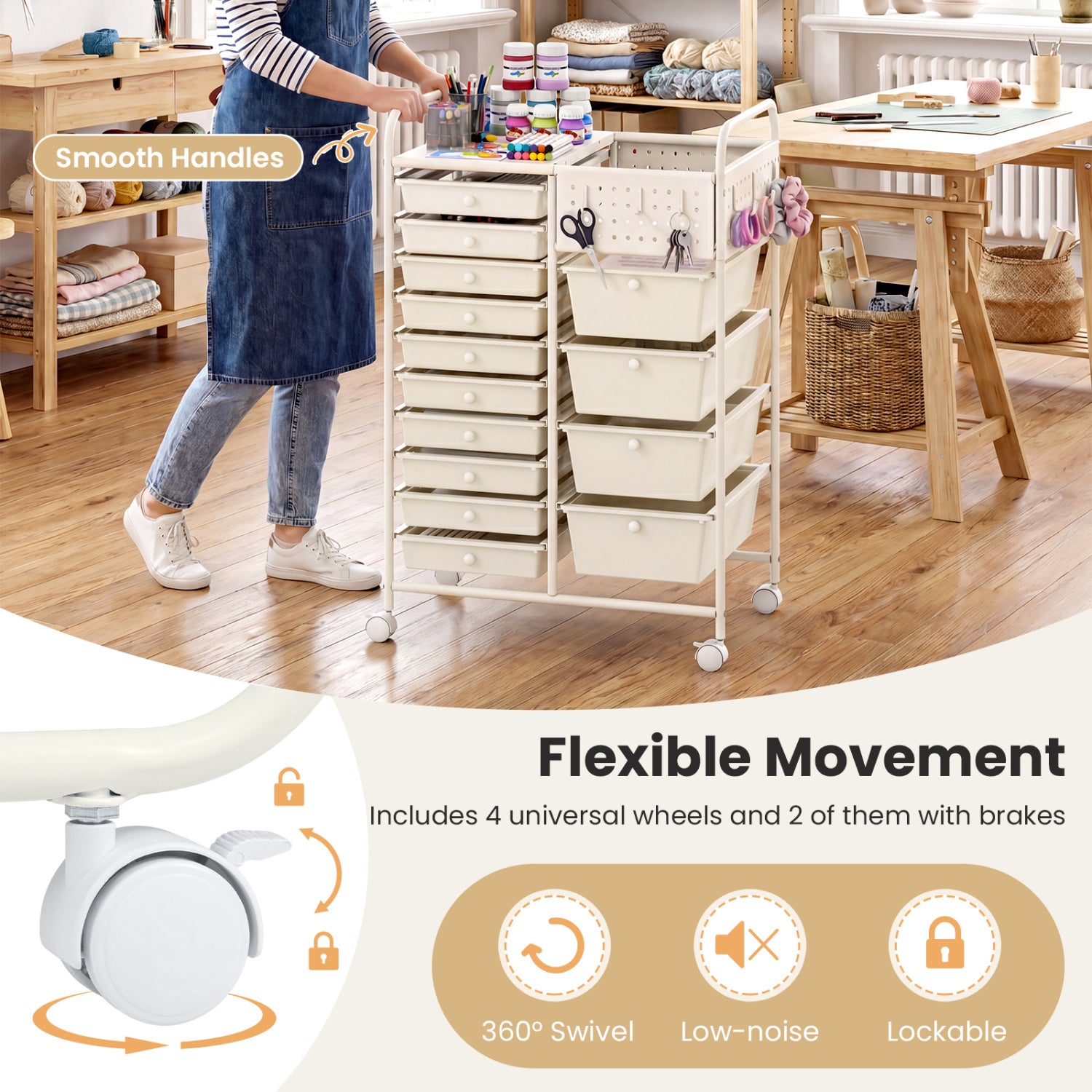 14-Drawer Rolling Storage Cart With Metal Tabletop, White File Cabinets at Gallery Canada