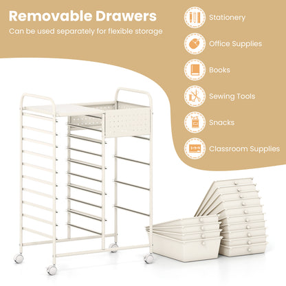 14-Drawer Rolling Storage Cart With Metal Tabletop, White File Cabinets at Gallery Canada