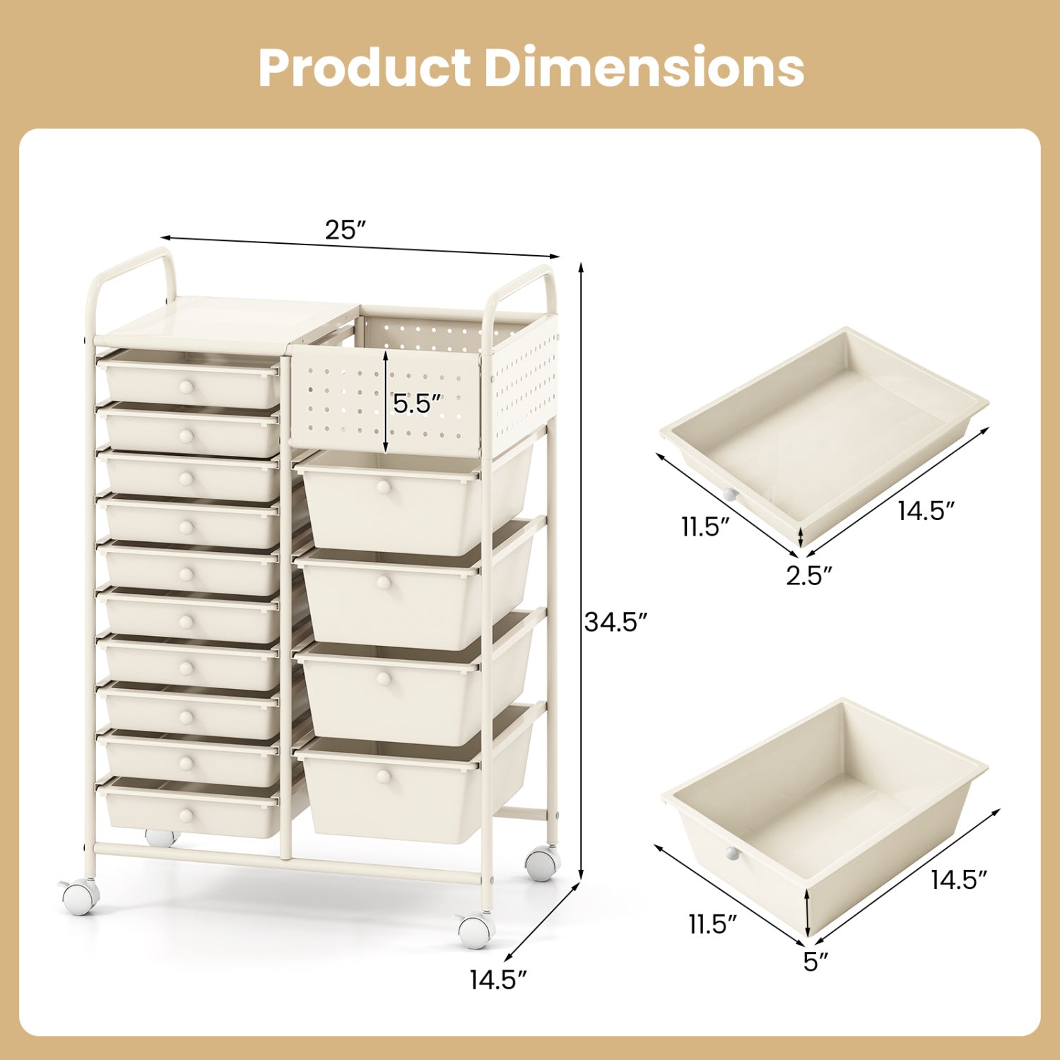 14-Drawer Rolling Storage Cart With Metal Tabletop, White File Cabinets at Gallery Canada