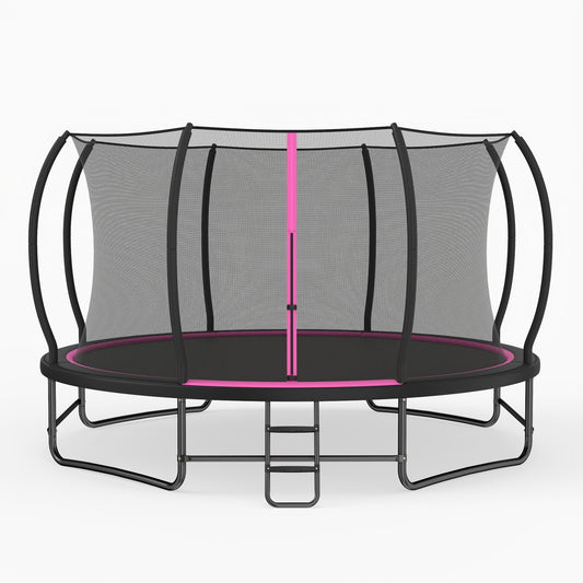 14 Ft Outdoor Recreational Trampoline, 4 Stabilizer Bars, Pink