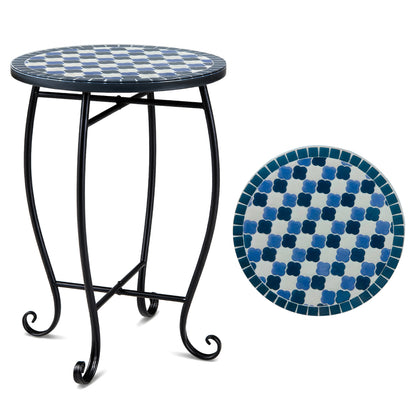 14" Floral Clover/Blooming Lotus/Bright Sunflower Mosaic Patio Accent Coffee End Table, Blue Patio Coffee Tables Blue at Gallery Canada