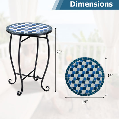 14" Floral Clover/Blooming Lotus/Bright Sunflower Mosaic Patio Accent Coffee End Table, Blue Patio Coffee Tables at Gallery Canada