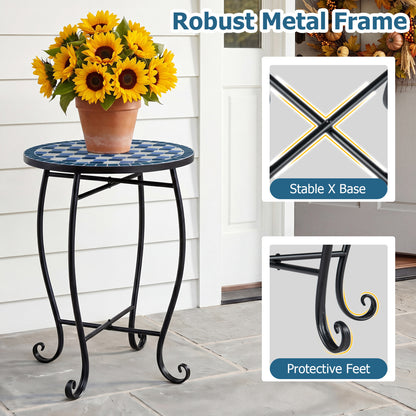 14" Floral Clover/Blooming Lotus/Bright Sunflower Mosaic Patio Accent Coffee End Table, Blue Patio Coffee Tables at Gallery Canada